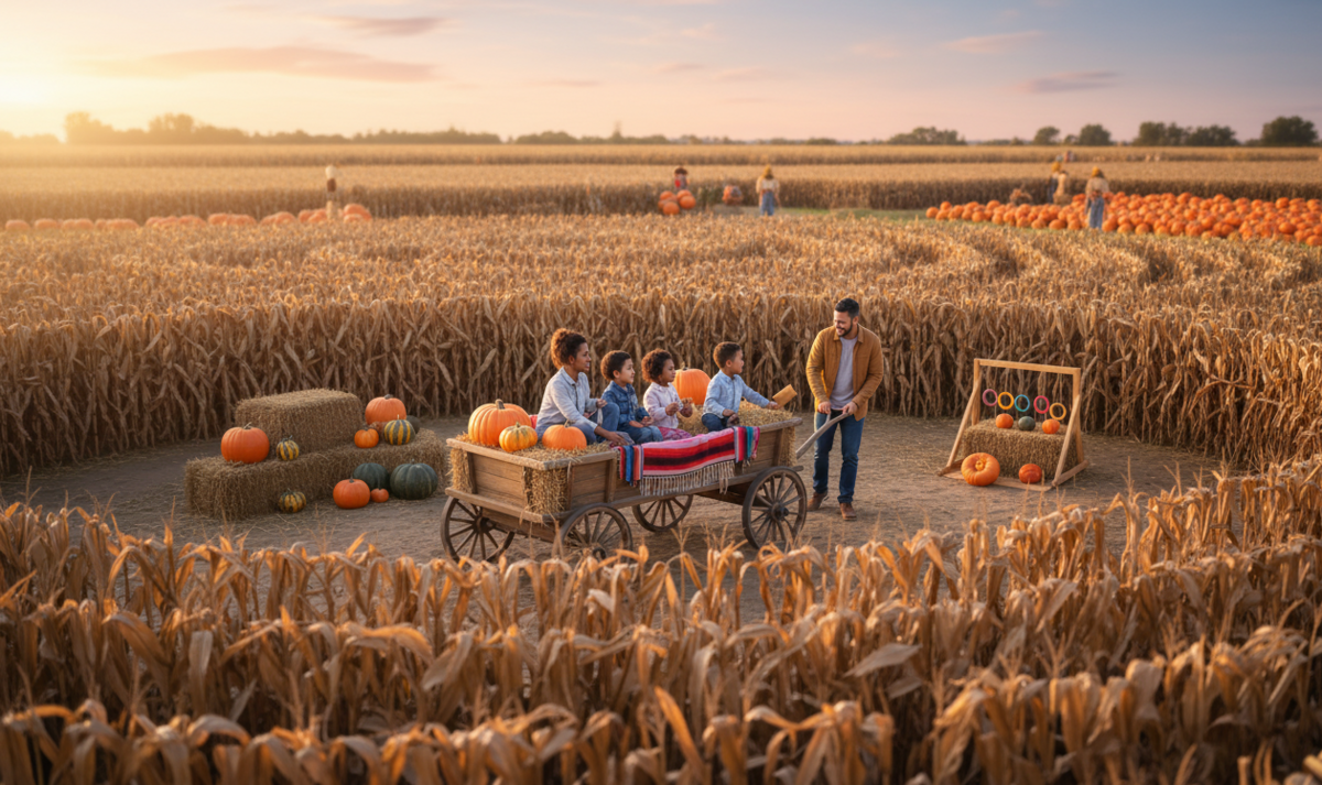 Family Fall Activities at Corny Fun Maze: Wagons, Games, Pumpkins & More